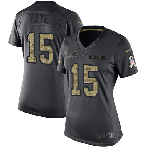 Women's Limited Brandon Tate Nike Jersey Black - #15 2016 Salute to Service NFL Buffalo Bills